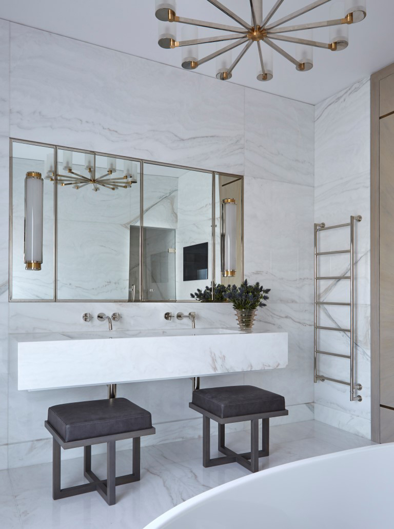 Master bathroom with chandelier lighting